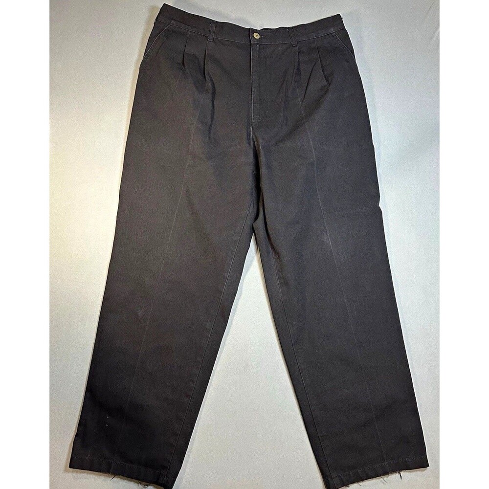 Britannia Mens Regular Fit Pleated Twill Pants Black Cotton Straight 36W vintage